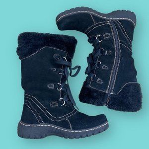 Leather and Faux Fur Tie Up Boots